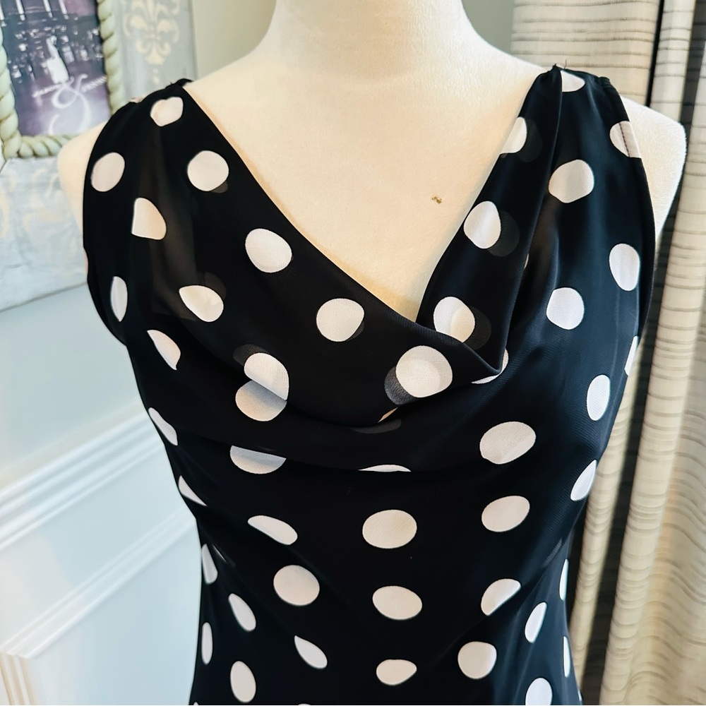 Lennie for Nina Leonard Black & White Polka Dot Cowl Neck Kentucky Derby Dress - Picture 2 of 14